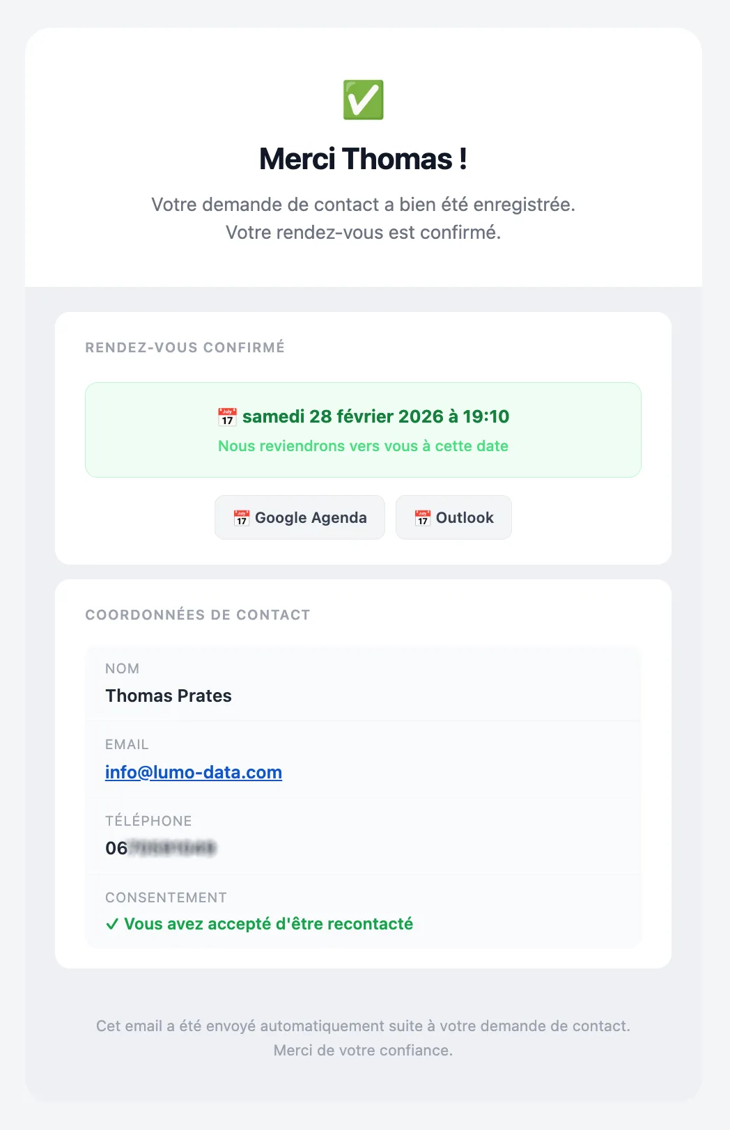 Email de confirmation prospect