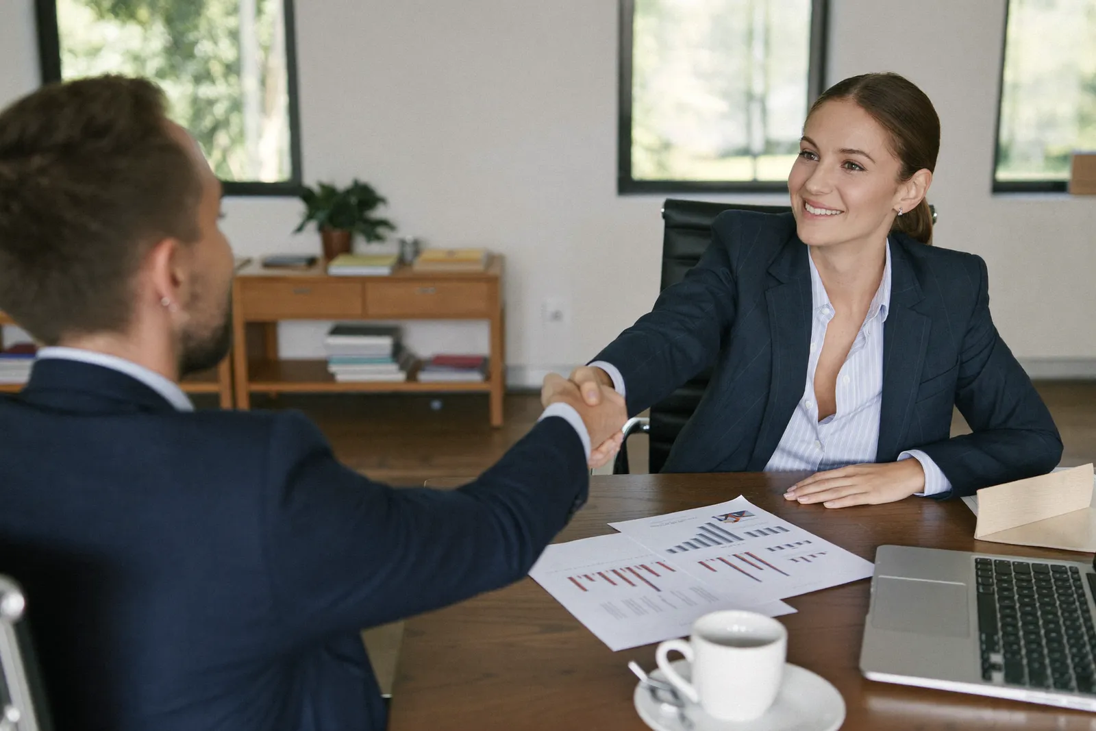 Poignée de main chaleureuse au début d'un rendez-vous d'affaires